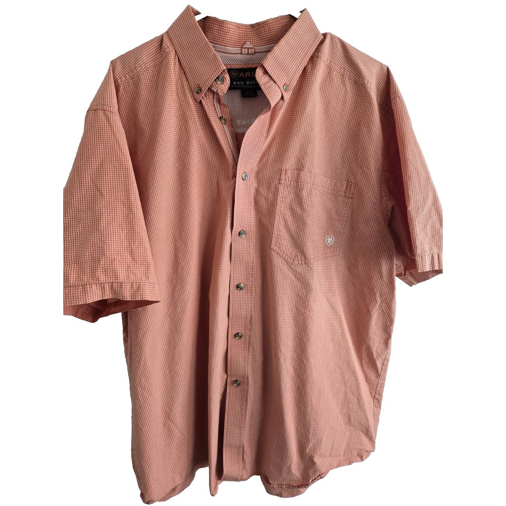 Ariat Pro Series Button Down Shirt Mens Size XL Orange White Stripe Western